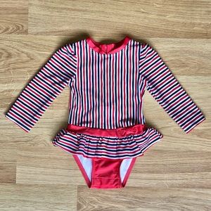 EUC Cat & Jack Baby Girl One Piece Long Sleeve Swimsuit